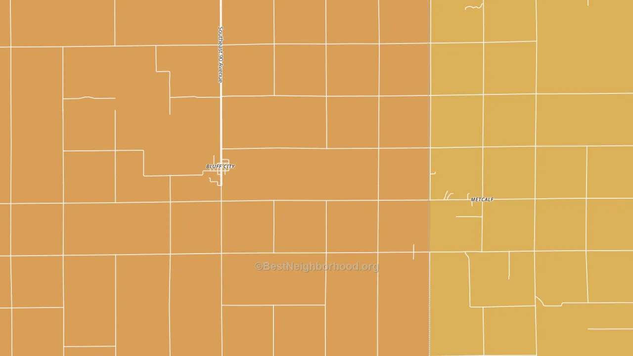 Map of the best neighborhoods in the Bluff City area, with better matches in green and worse matches in red