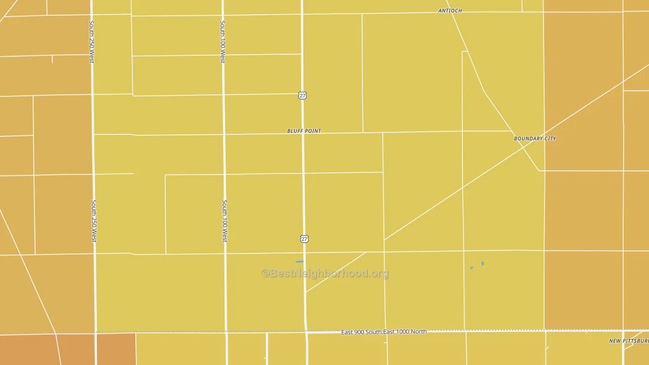 Map of the best neighborhoods in the Bluff Point area, with better matches in green and worse matches in red