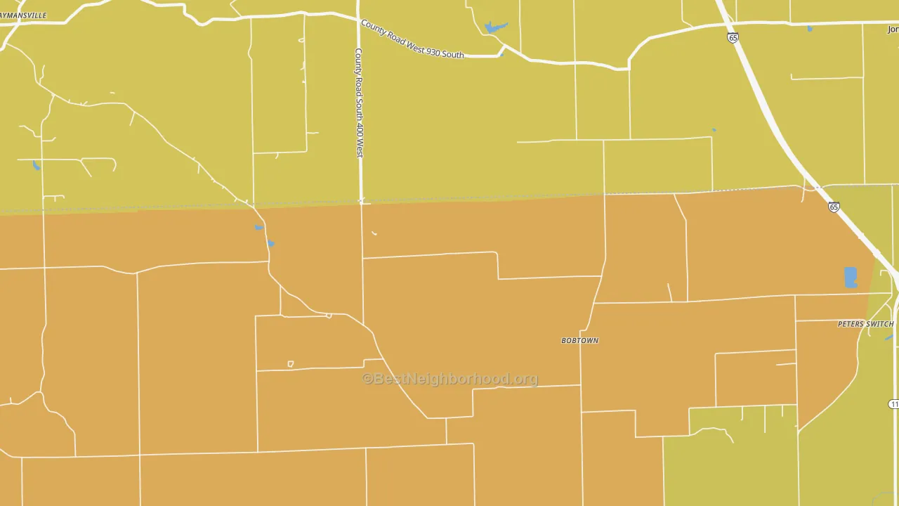 Map of the best neighborhoods in the Bobtown area, with better matches in green and worse matches in red