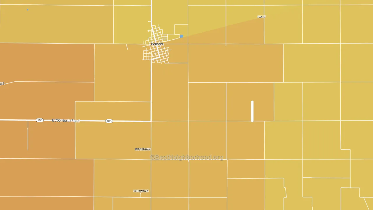 Map of the best neighborhoods in the Bodman area, with better matches in green and worse matches in red