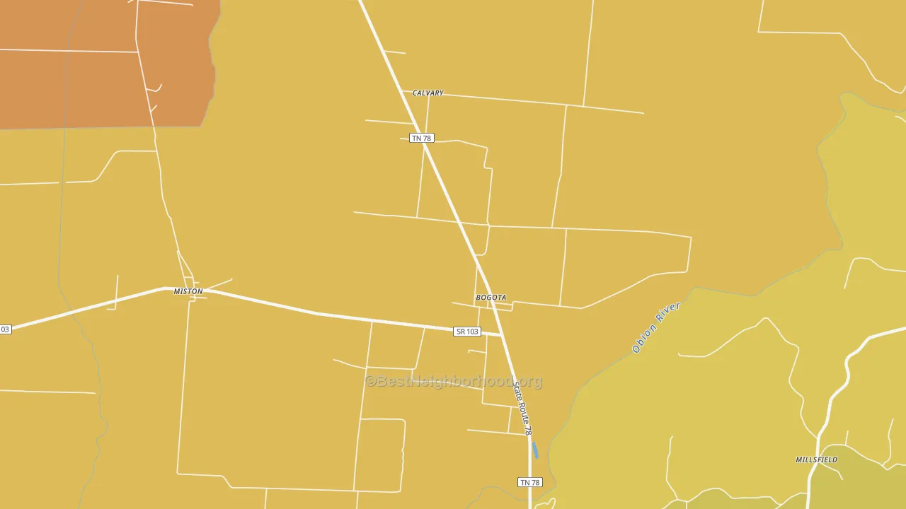 Map of the best neighborhoods in the Bogota area, with better matches in green and worse matches in red