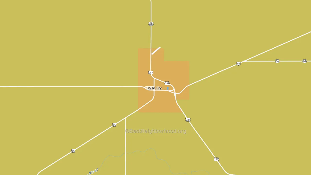 Map of the best neighborhoods in the Boise City area, with better matches in green and worse matches in red
