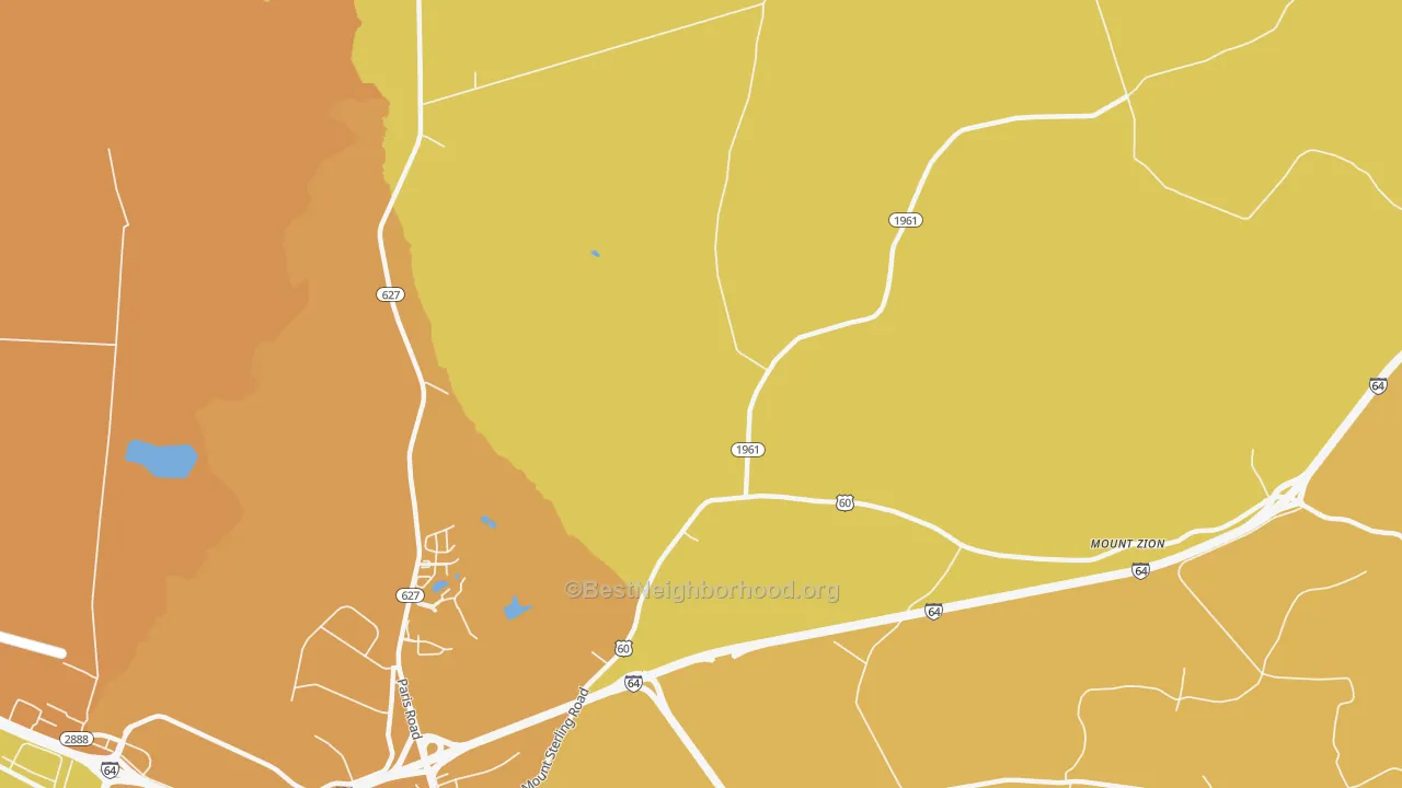 Map of the best neighborhoods in the Bon Haven area, with better matches in green and worse matches in red