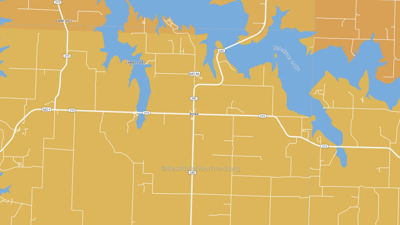 Map of the best neighborhoods in the Bona area, with better matches in green and worse matches in red