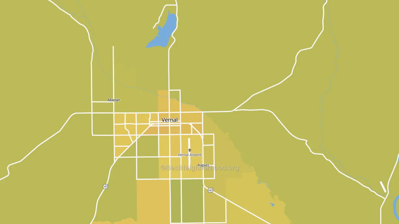 Map of the best neighborhoods in the Bonanza area, with better matches in green and worse matches in red