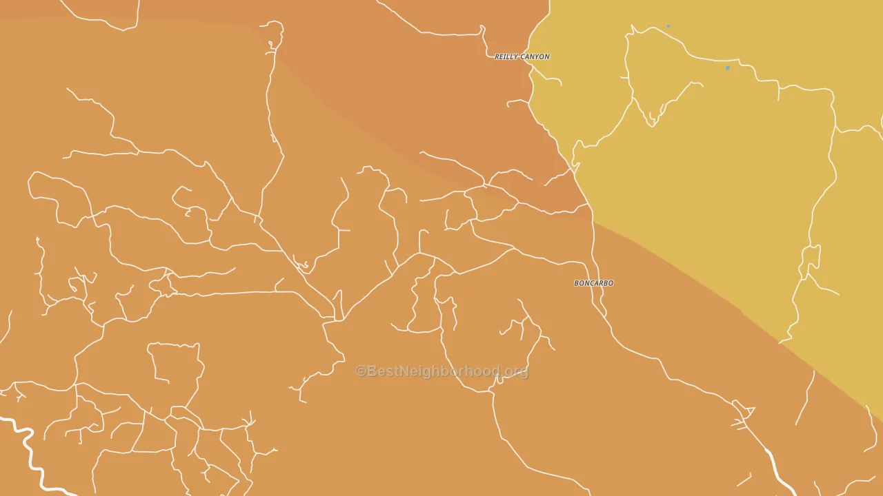 Map of the best neighborhoods in the Boncarbo area, with better matches in green and worse matches in red