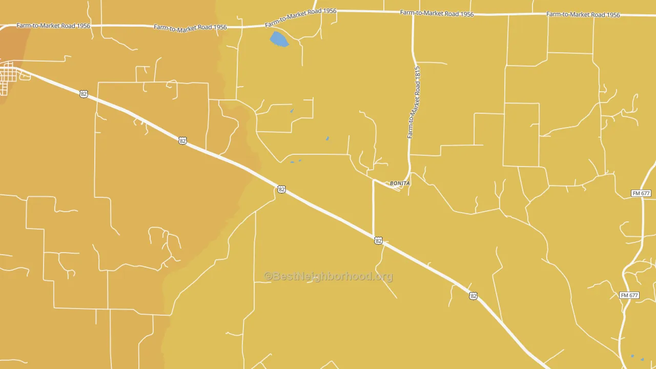 Map of the best neighborhoods in the Bonita area, with better matches in green and worse matches in red