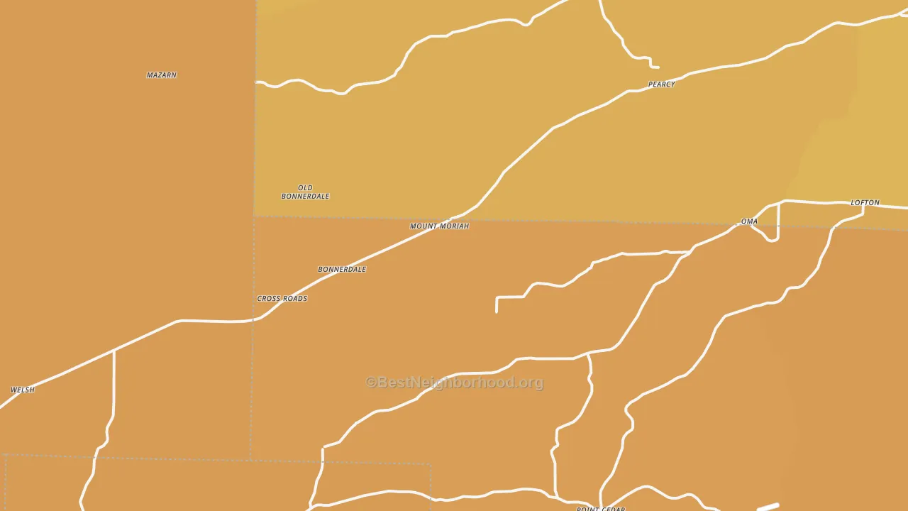 Map of the best neighborhoods in the Bonnerdale area, with better matches in green and worse matches in red