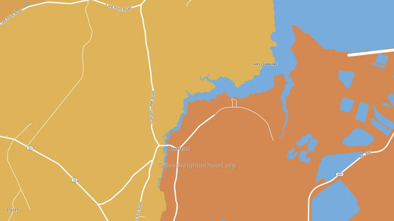 Map of the best neighborhoods in the Bonnerton area, with better matches in green and worse matches in red