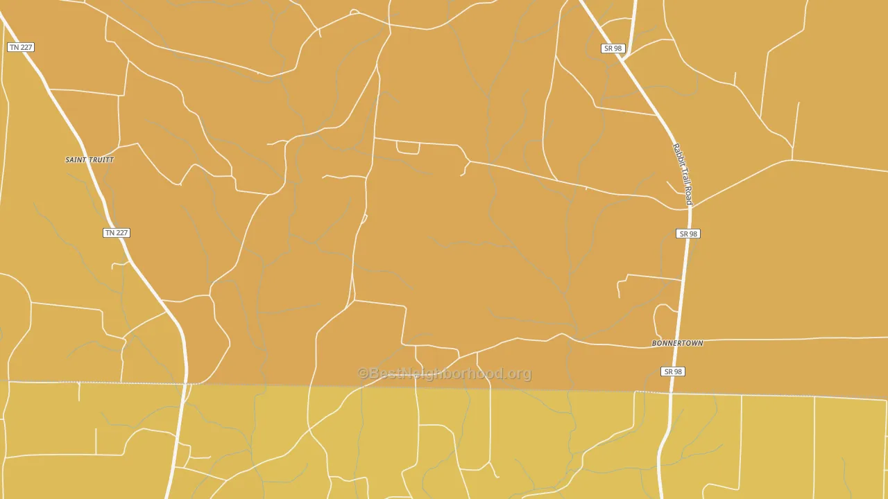 Map of the best neighborhoods in the Bonnertown area, with better matches in green and worse matches in red