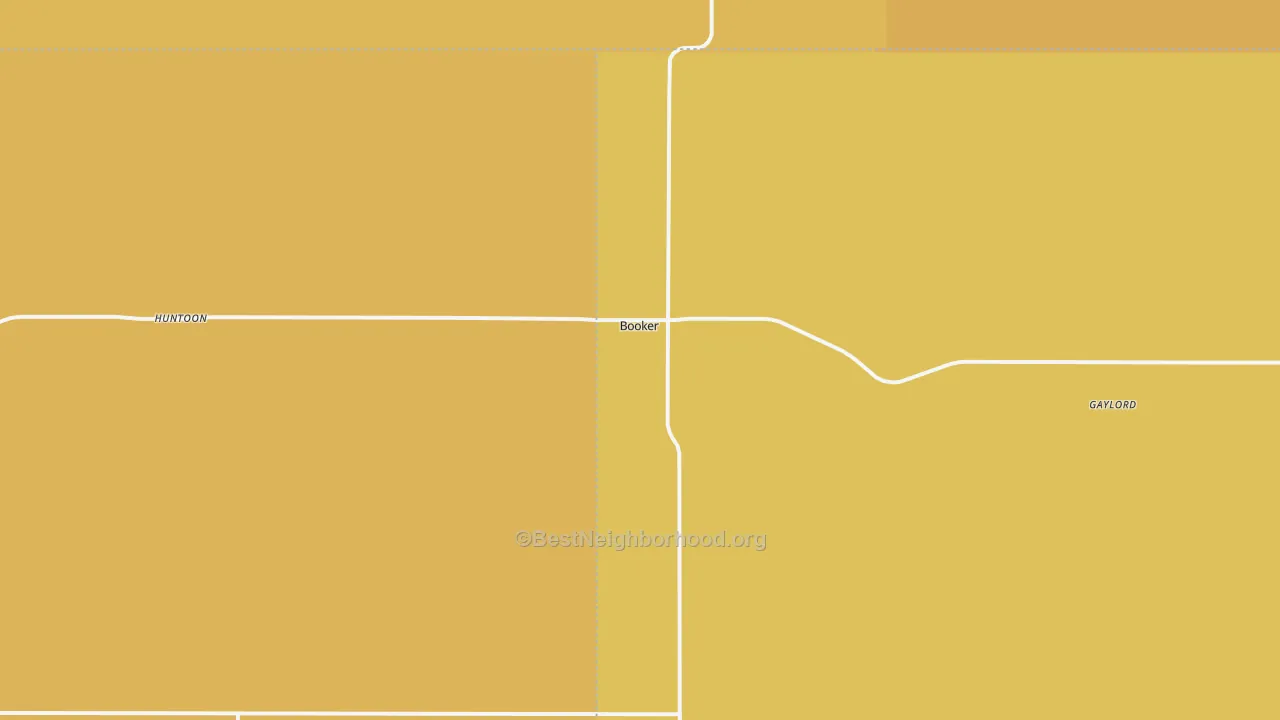 Map of the best neighborhoods in the Booker area, with better matches in green and worse matches in red