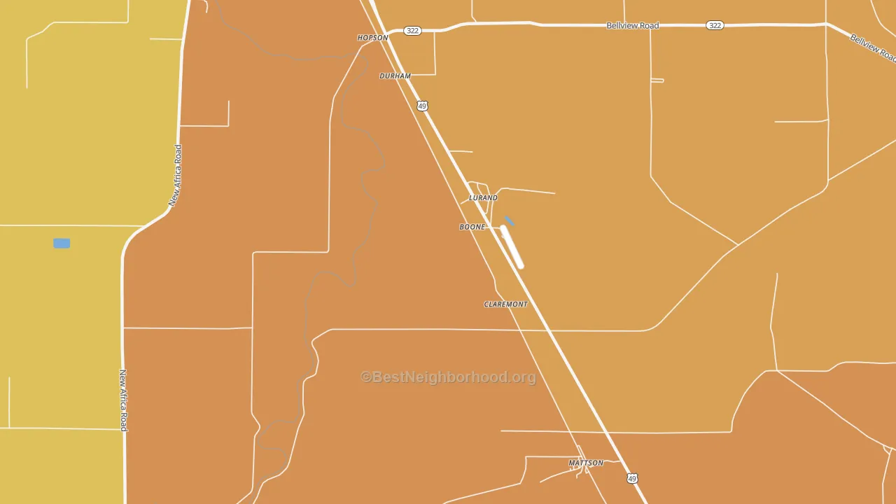 Map of the best neighborhoods in the Boone area, with better matches in green and worse matches in red