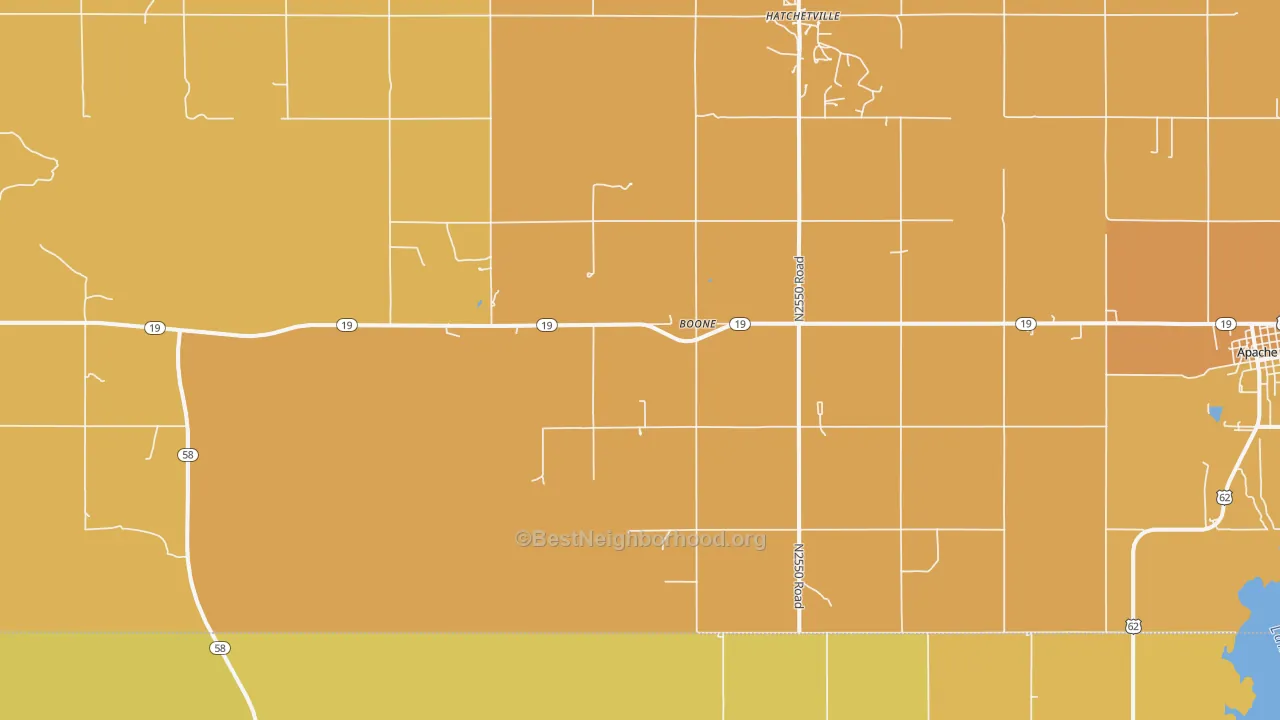 Map of the best neighborhoods in the Boone area, with better matches in green and worse matches in red