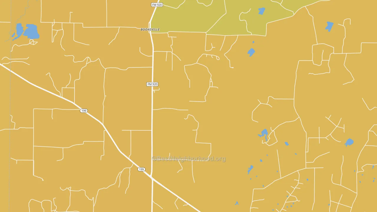Map of the best neighborhoods in the Boonsville area, with better matches in green and worse matches in red