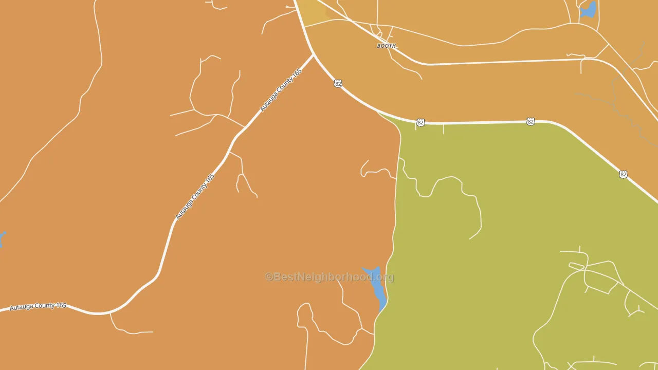 Map of the best neighborhoods in the Booth area, with better matches in green and worse matches in red