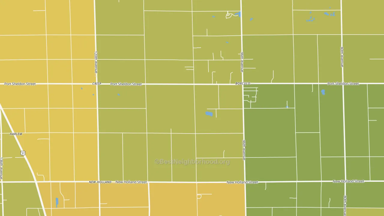 Map of the best neighborhoods in the Borculo area, with better matches in green and worse matches in red
