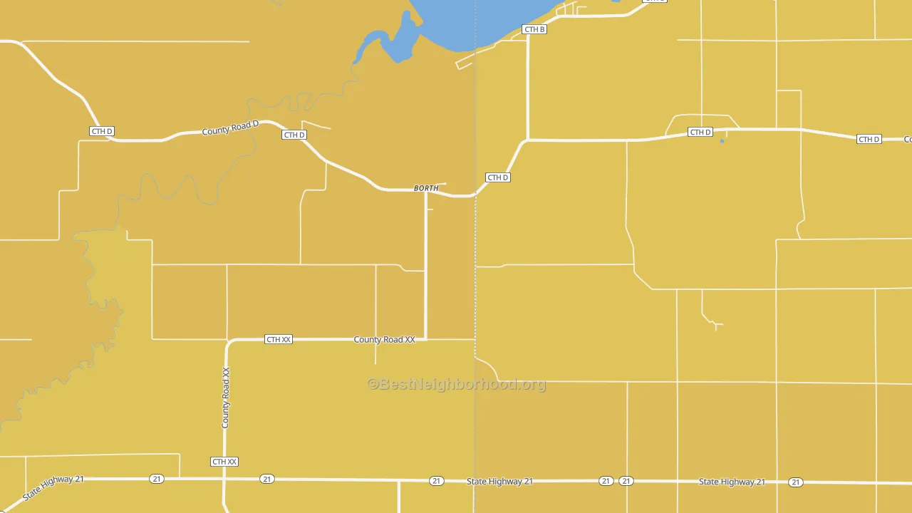 Map of the best neighborhoods in the Borth area, with better matches in green and worse matches in red