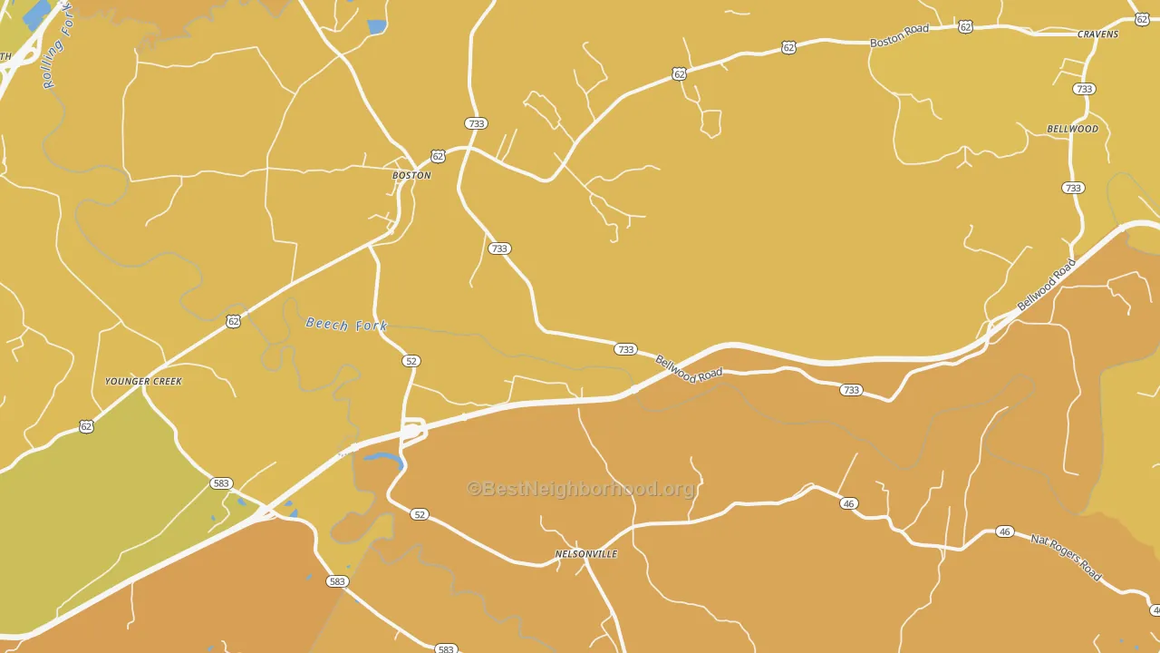 Map of the best neighborhoods in the Boston area, with better matches in green and worse matches in red
