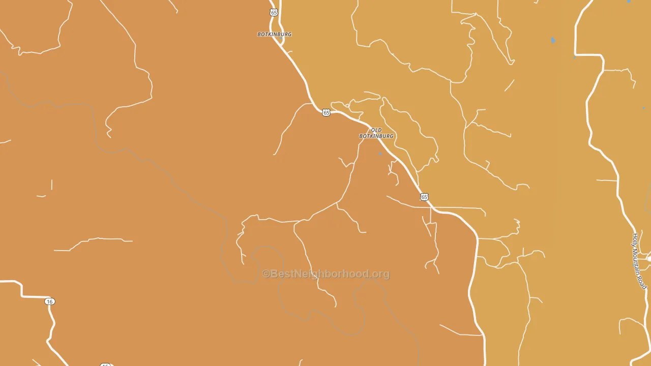 Map of the best neighborhoods in the Botkinburg area, with better matches in green and worse matches in red