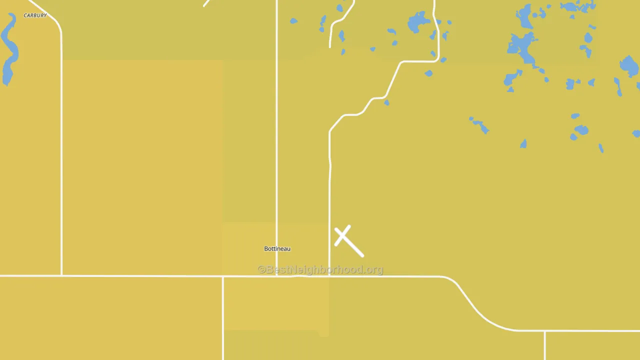 Map of the best neighborhoods in the Bottineau area, with better matches in green and worse matches in red