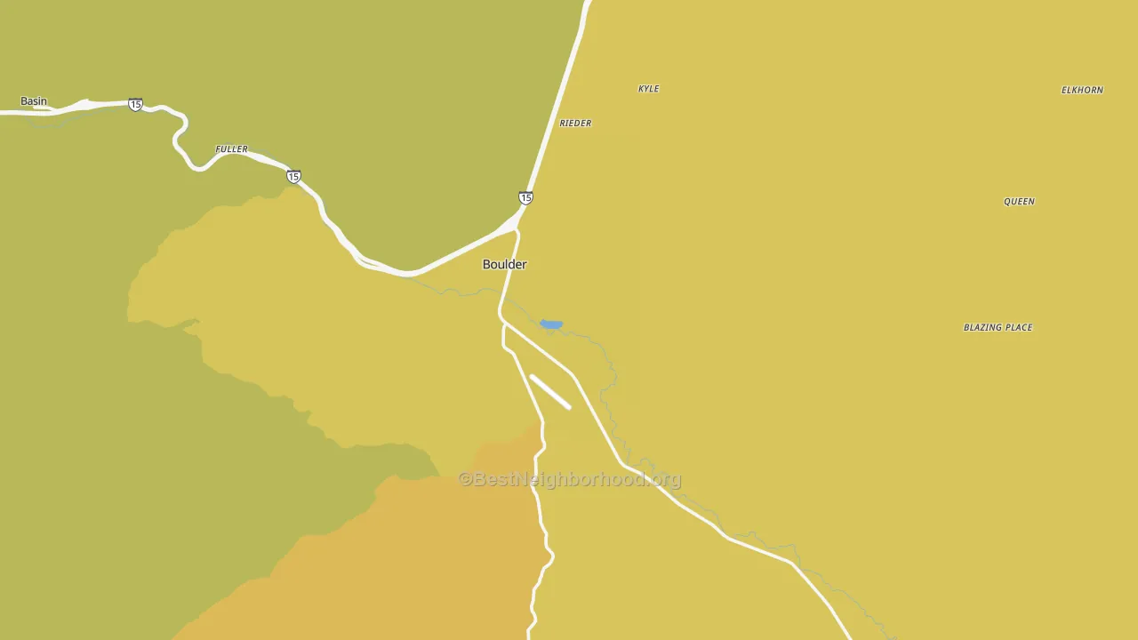 Map of the best neighborhoods in the Boulder area, with better matches in green and worse matches in red