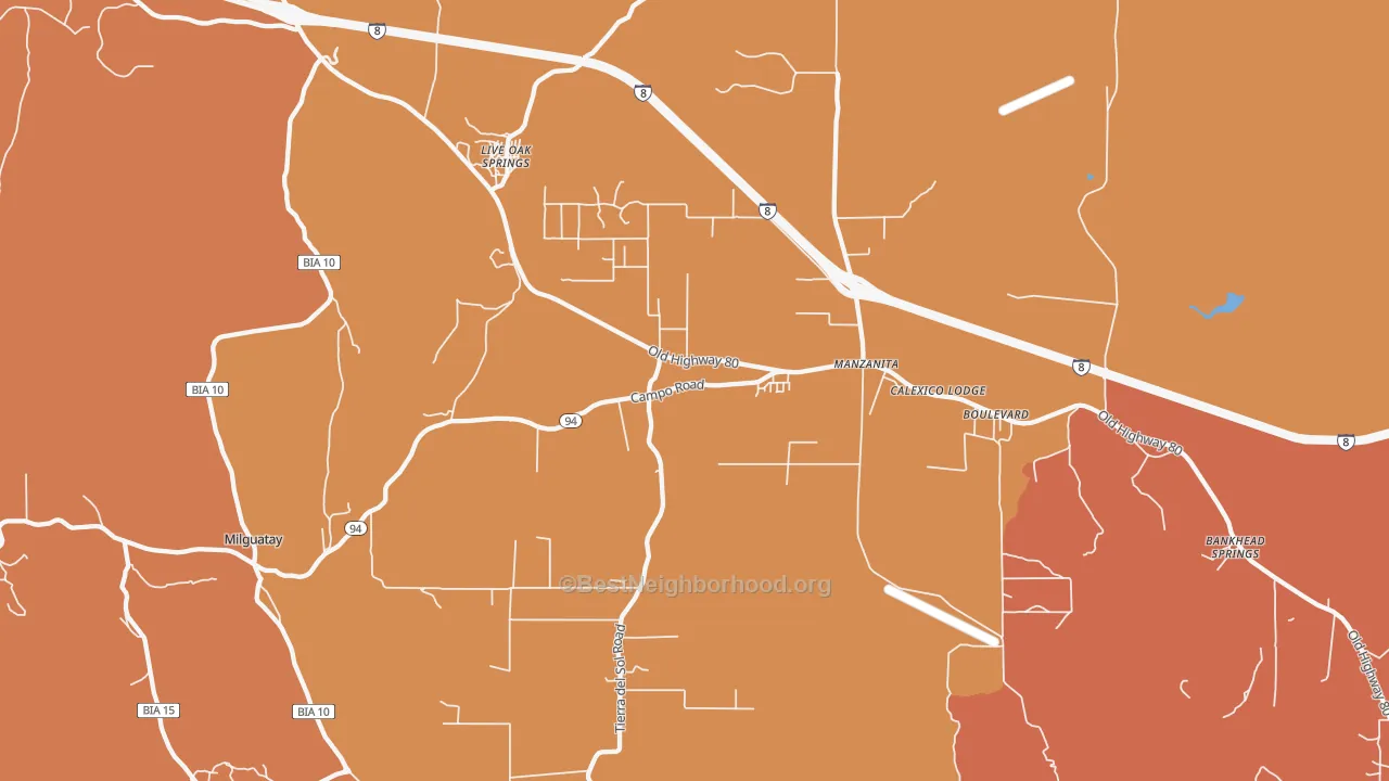 Map of the best neighborhoods in the Boulevard area, with better matches in green and worse matches in red