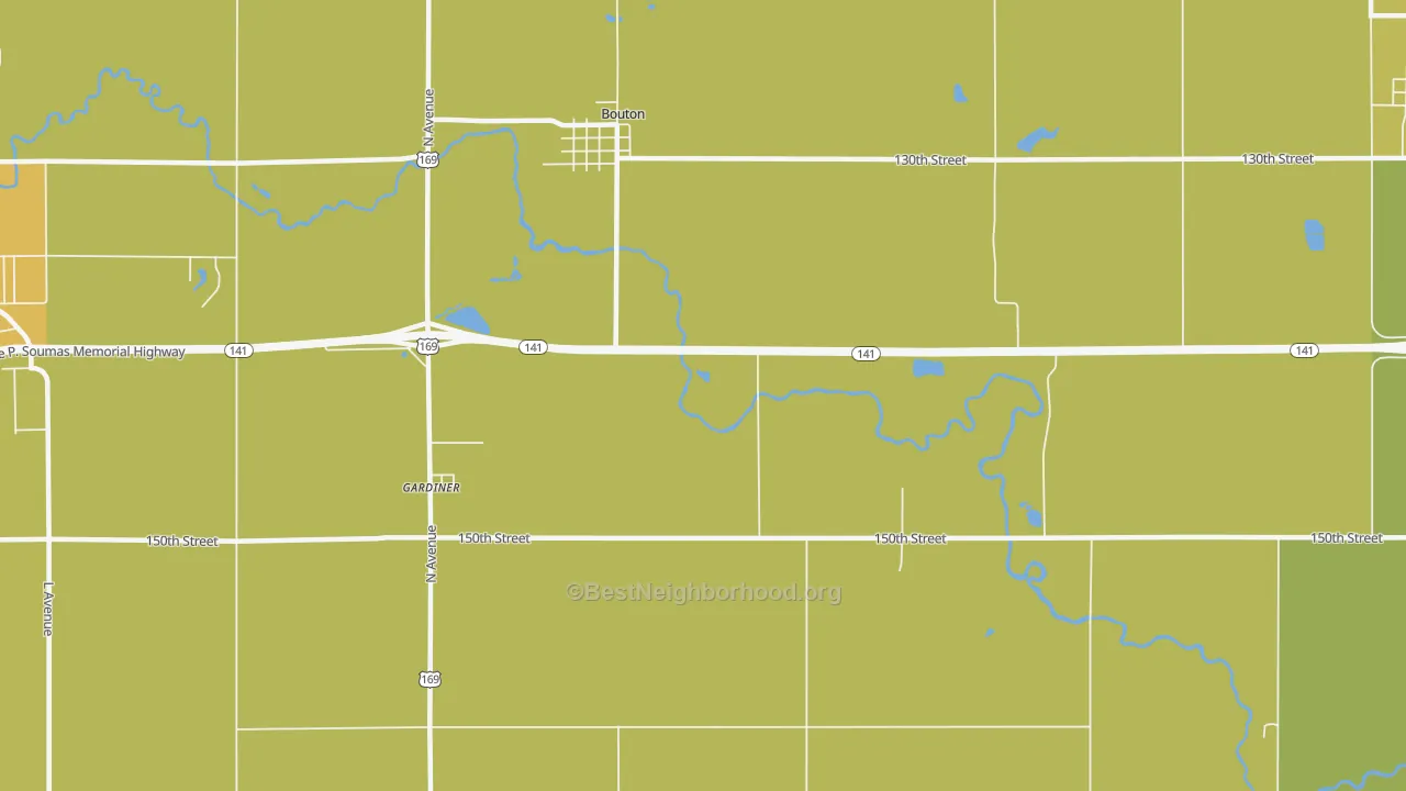 Map of the best neighborhoods in the Bouton area, with better matches in green and worse matches in red