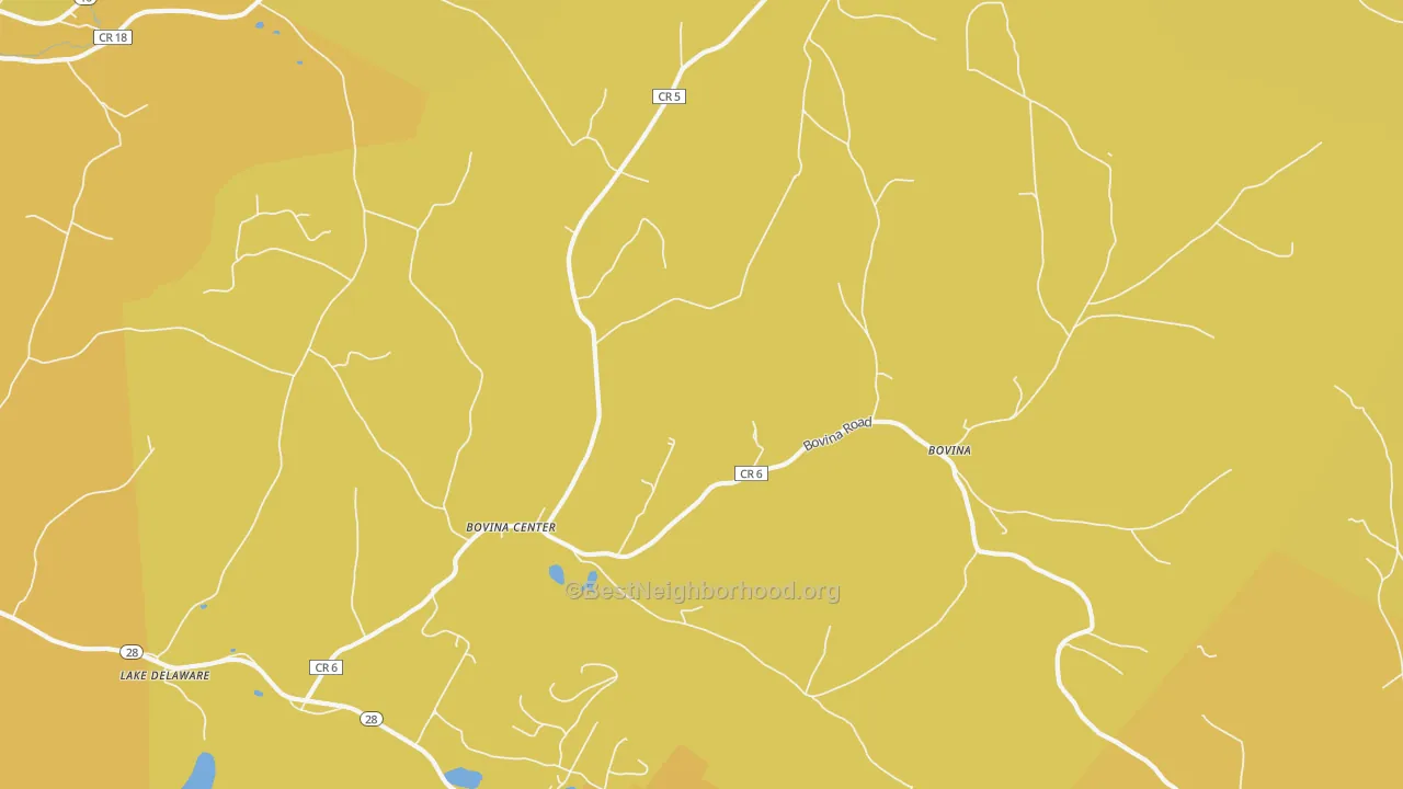 Map of the best neighborhoods in the Bovina Center area, with better matches in green and worse matches in red