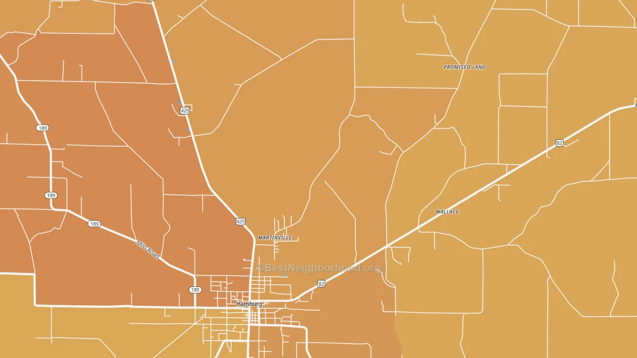 Map of the best neighborhoods in the Bovine area, with better matches in green and worse matches in red