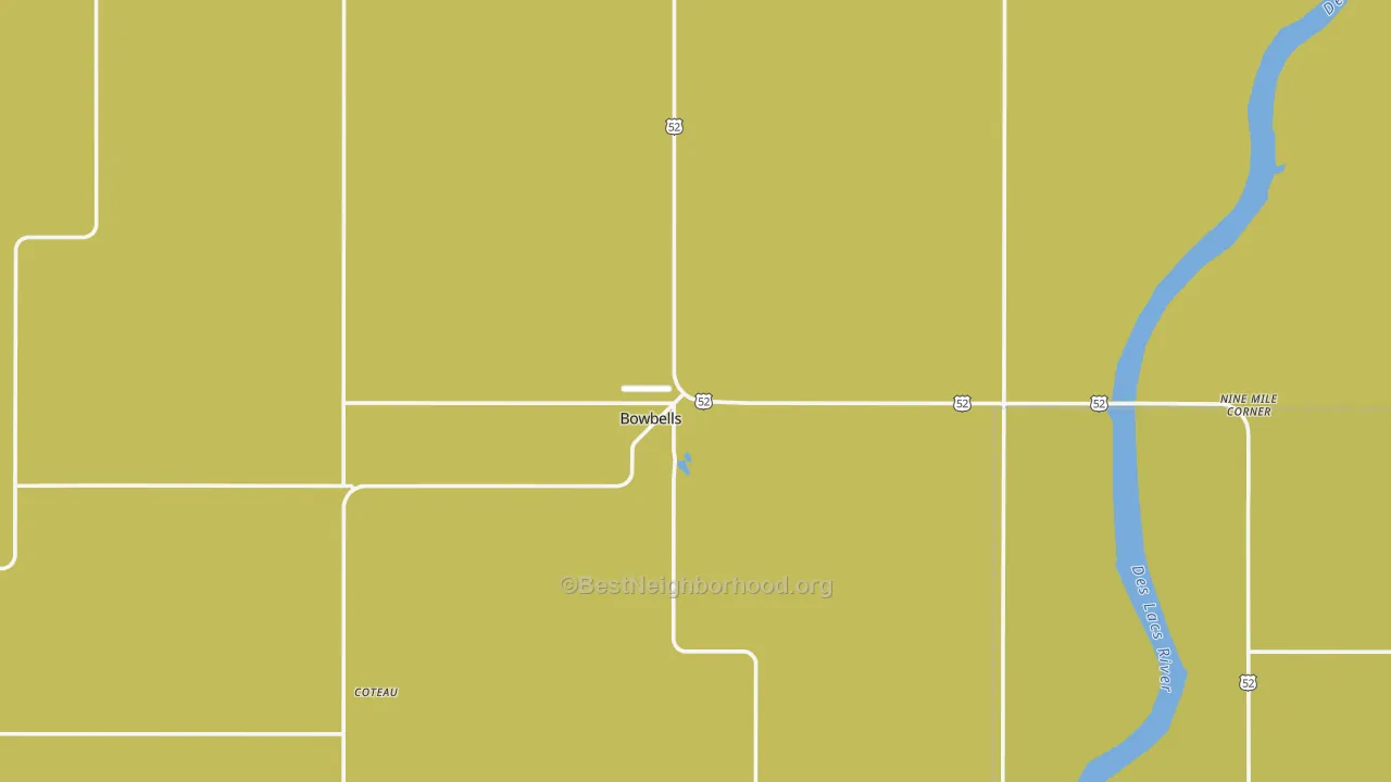 Map of the best neighborhoods in the Bowbells area, with better matches in green and worse matches in red