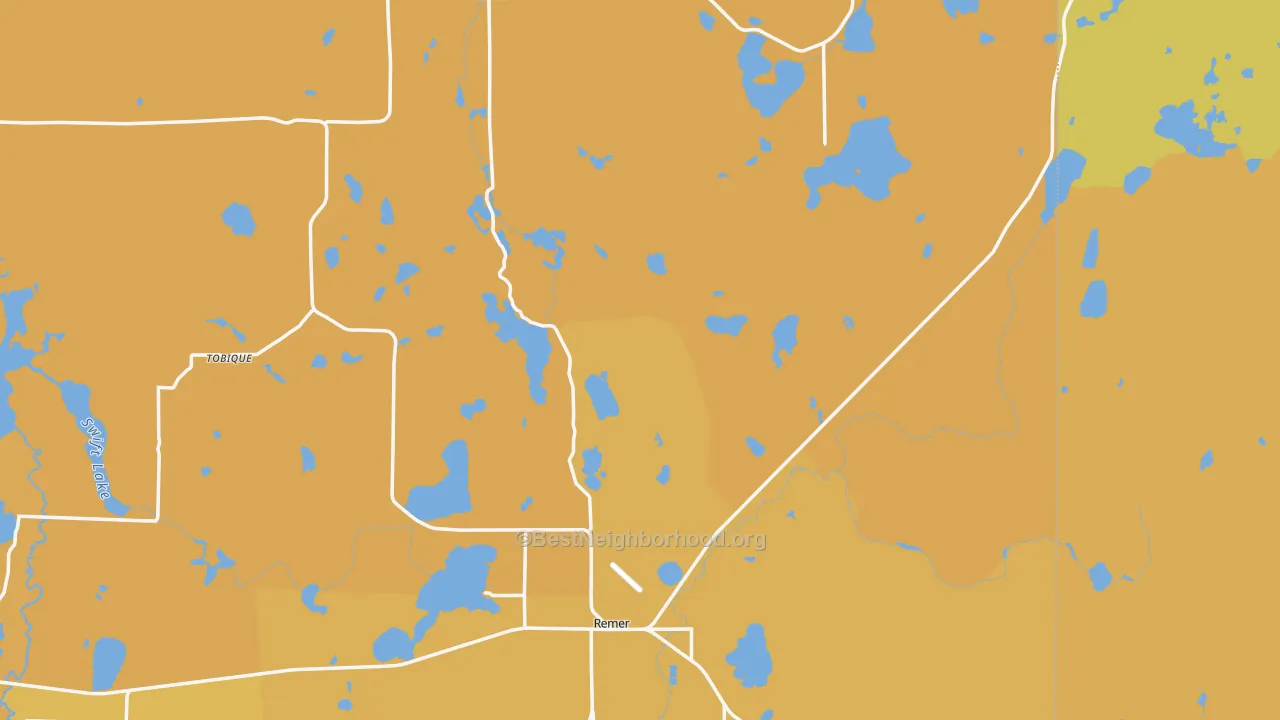Map of the best neighborhoods in the Bowstring area, with better matches in green and worse matches in red