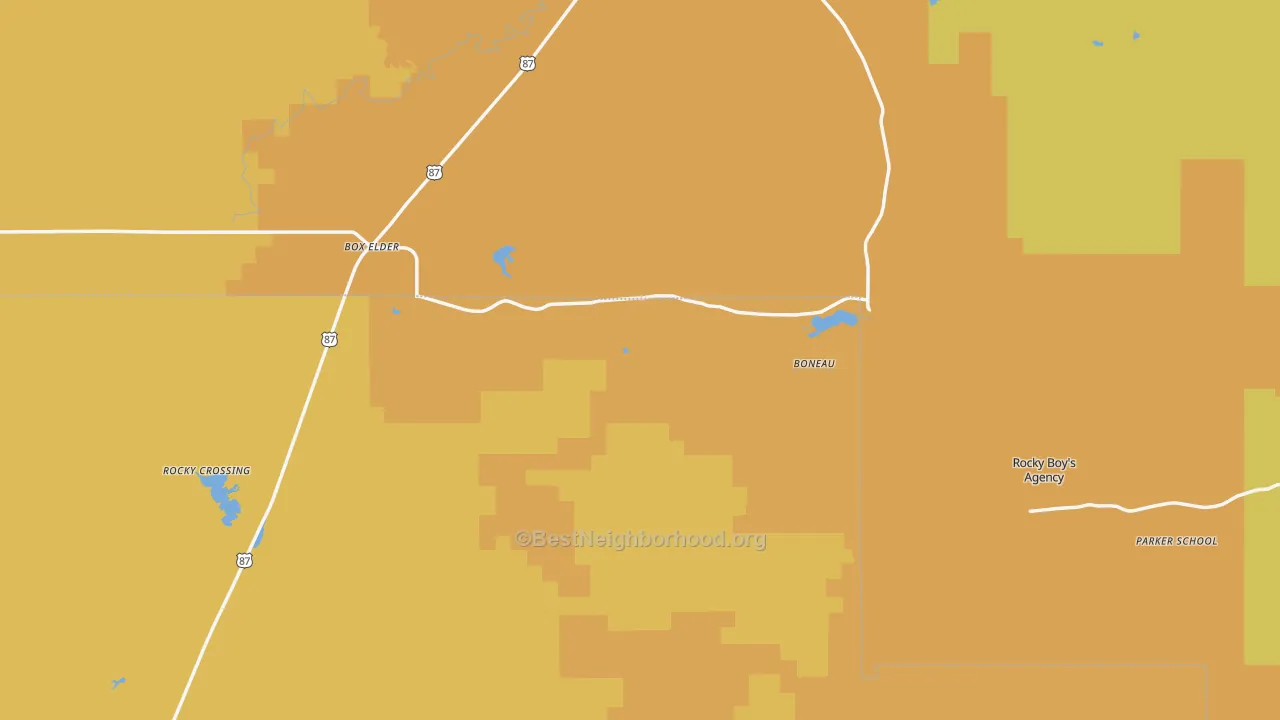 Map of the best neighborhoods in the Box Elder area, with better matches in green and worse matches in red