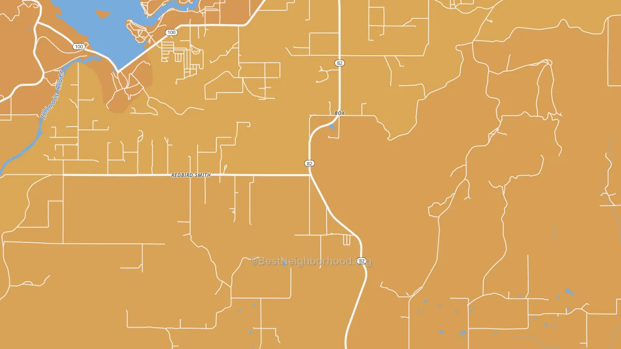 Map of the best neighborhoods in the Box area, with better matches in green and worse matches in red