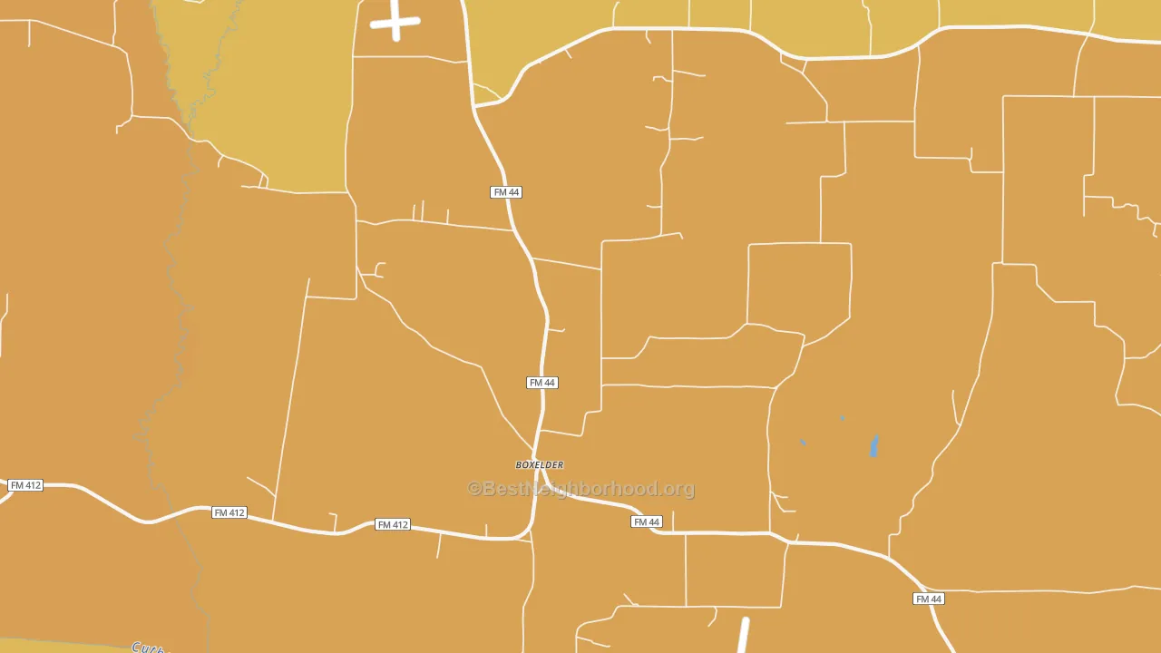 Map of the best neighborhoods in the Boxelder area, with better matches in green and worse matches in red