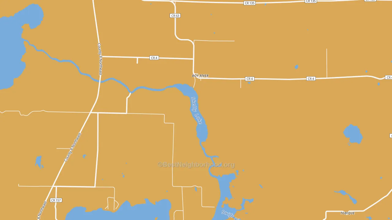 Map of the best neighborhoods in the Boy River area, with better matches in green and worse matches in red
