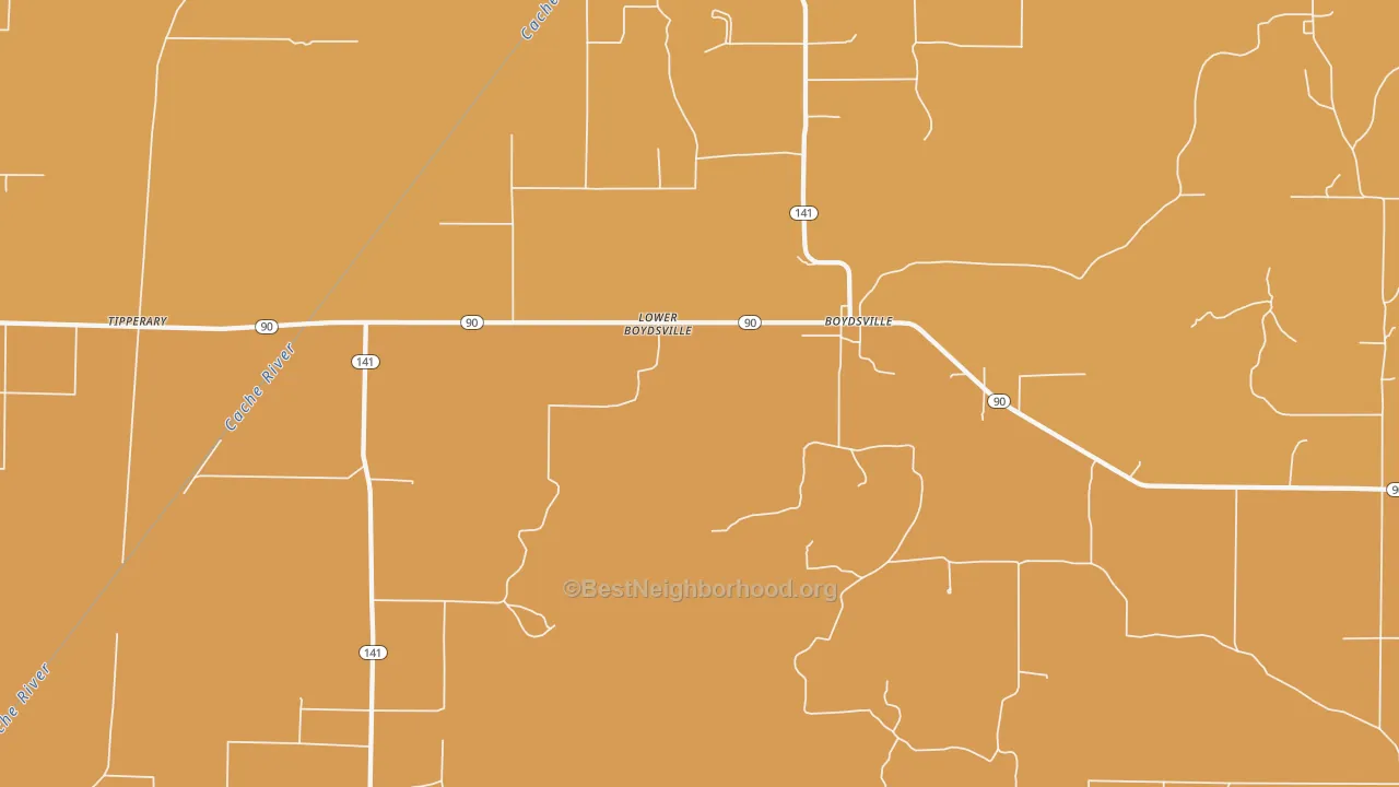 Map of the best neighborhoods in the Boydsville area, with better matches in green and worse matches in red