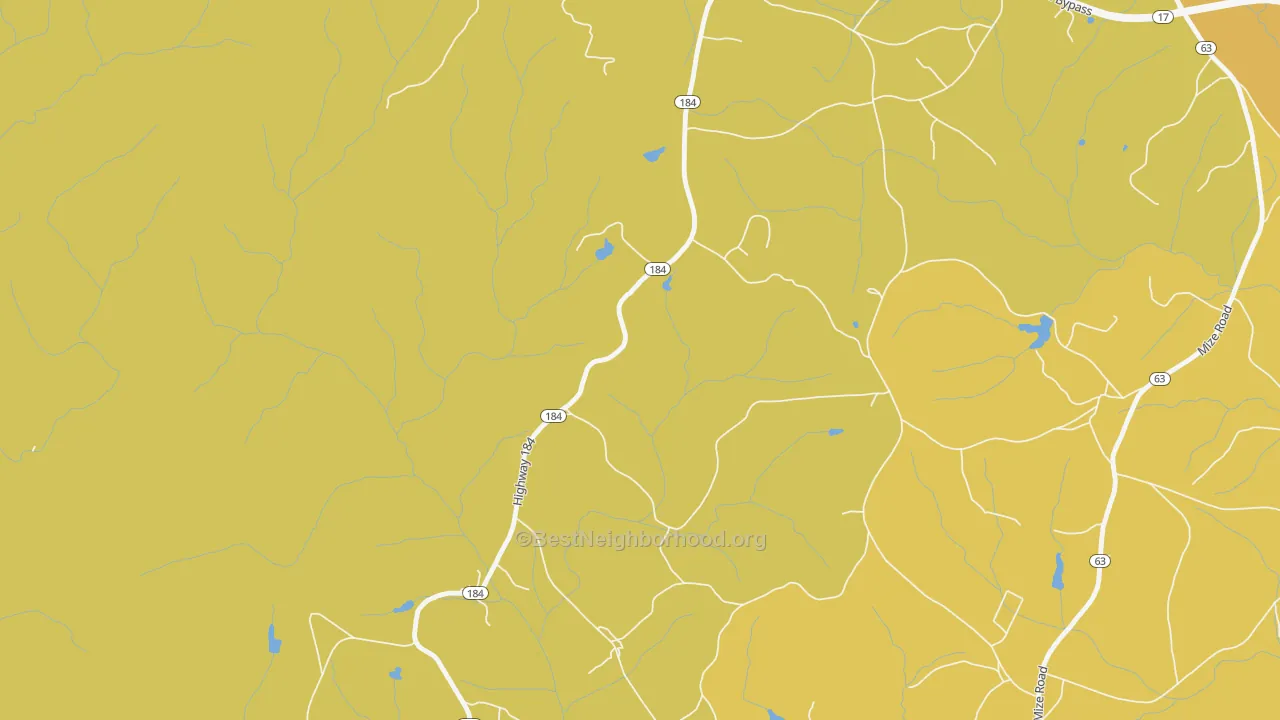 Map of the best neighborhoods in the Boydville area, with better matches in green and worse matches in red