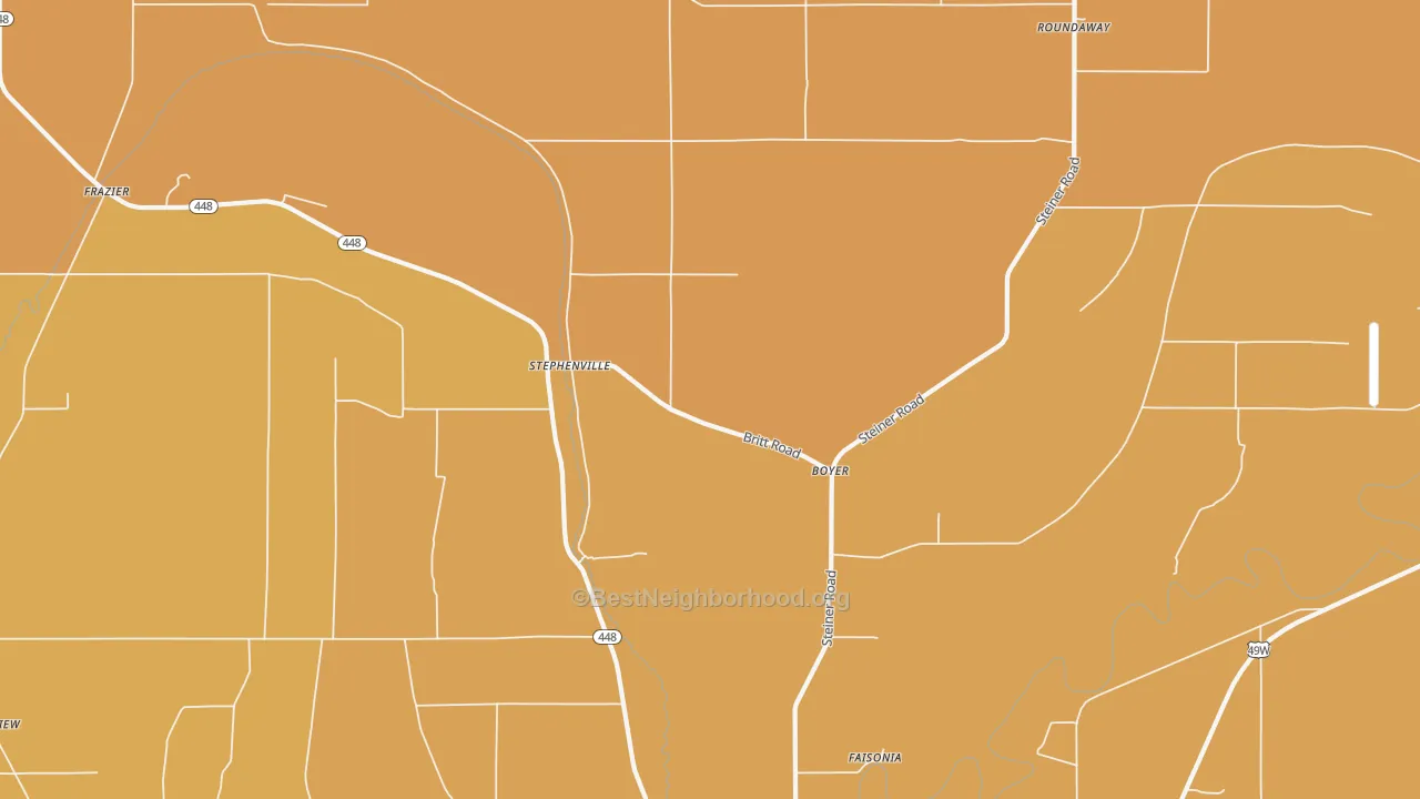 Map of the best neighborhoods in the Boyer area, with better matches in green and worse matches in red