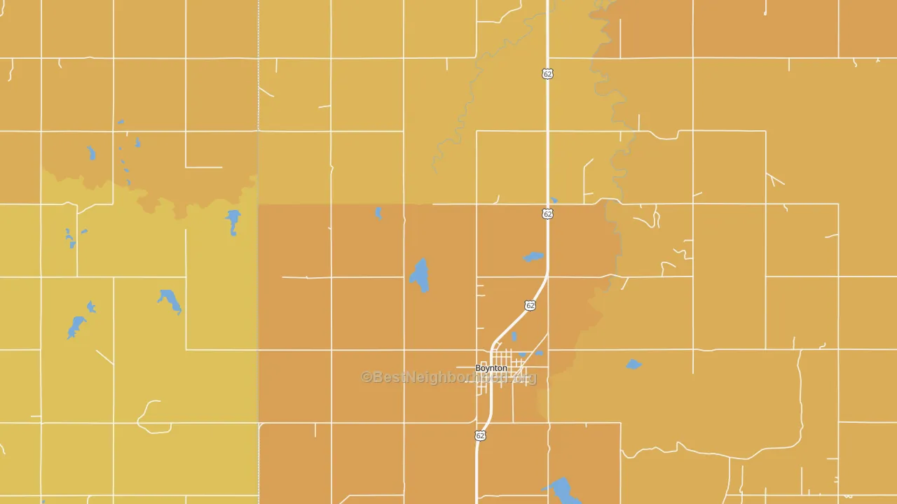 Map of the best neighborhoods in the Boynton area, with better matches in green and worse matches in red