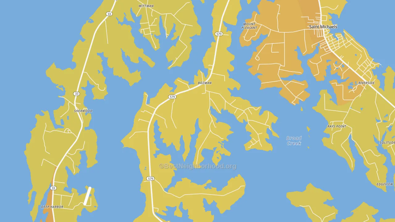 Map of the best neighborhoods in the Bozman area, with better matches in green and worse matches in red