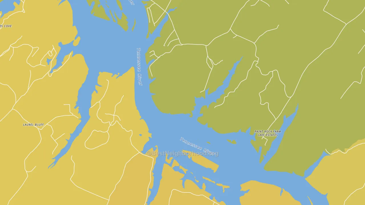 Map of the best neighborhoods in the Bradbury area, with better matches in green and worse matches in red
