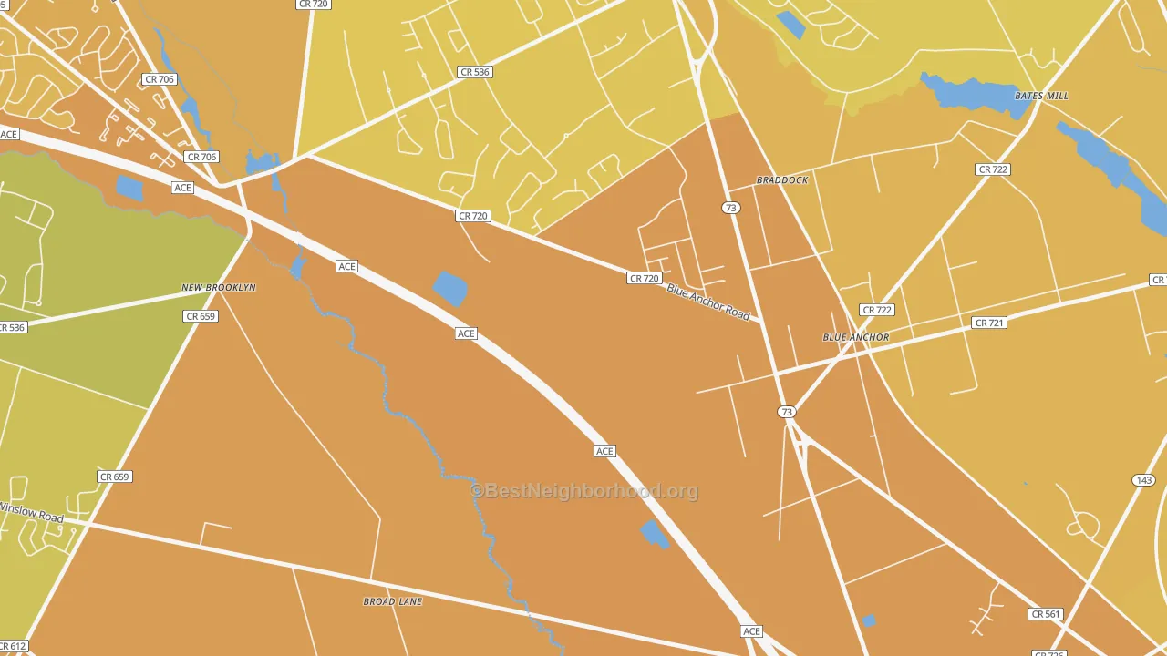 Map of the best neighborhoods in the Braddock area, with better matches in green and worse matches in red