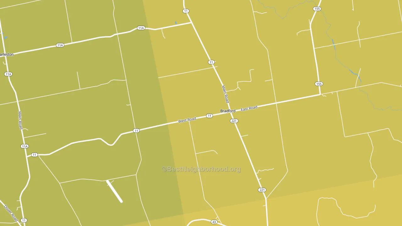 Map of the best neighborhoods in the Bradford area, with better matches in green and worse matches in red