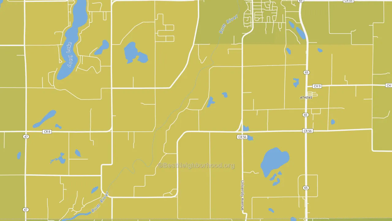 Map of the best neighborhoods in the Bradford area, with better matches in green and worse matches in red