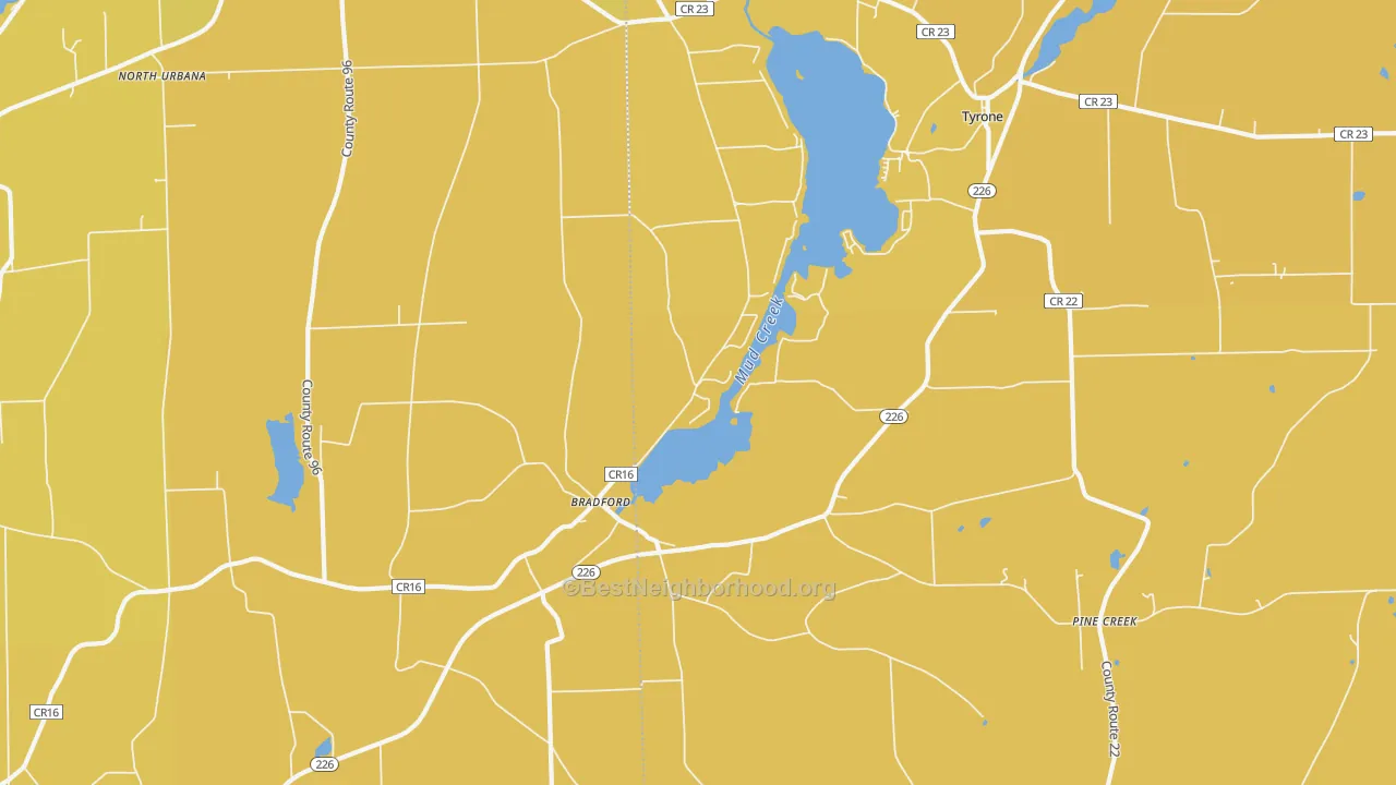 Map of the best neighborhoods in the Bradford area, with better matches in green and worse matches in red