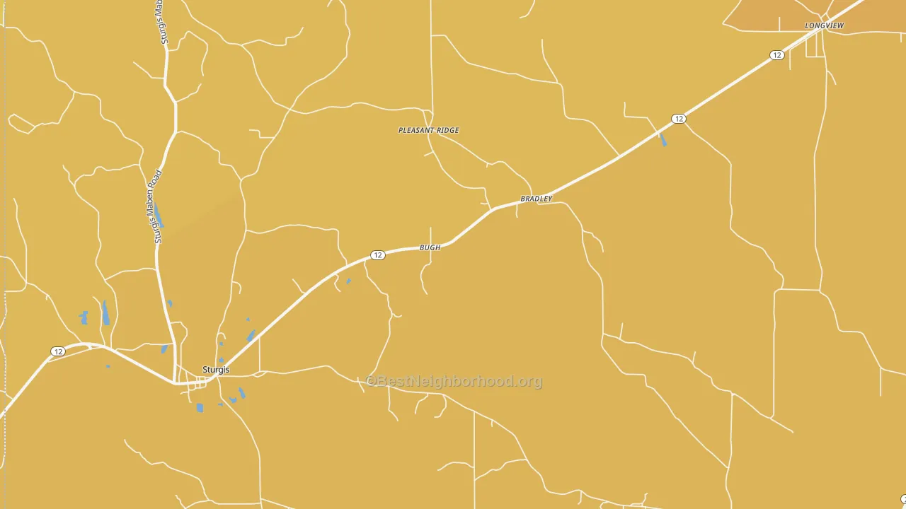Map of the best neighborhoods in the Bradley area, with better matches in green and worse matches in red