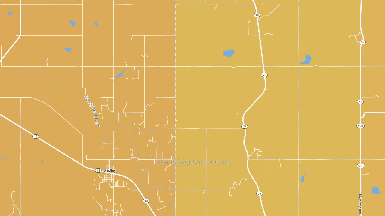 Map of the best neighborhoods in the Bradley area, with better matches in green and worse matches in red