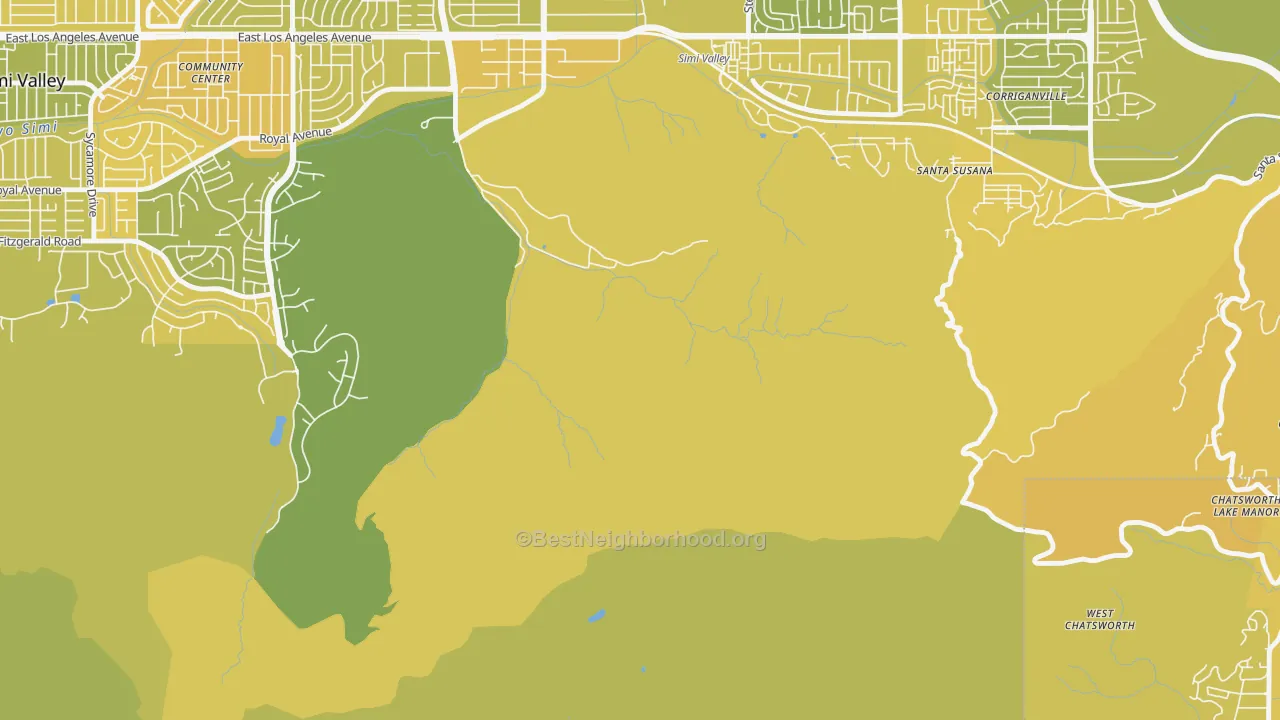 Map of the best neighborhoods in the Brandeis area, with better matches in green and worse matches in red