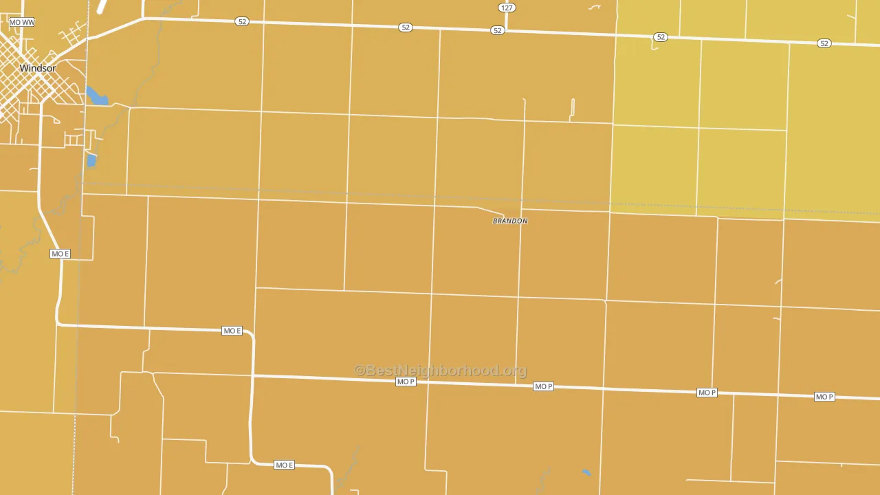 Map of the best neighborhoods in the Brandon area, with better matches in green and worse matches in red