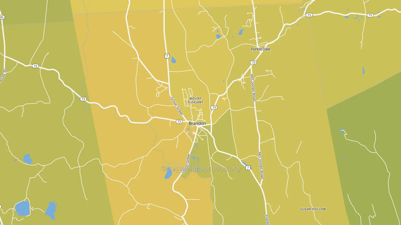 Map of the best neighborhoods in the Brandon area, with better matches in green and worse matches in red